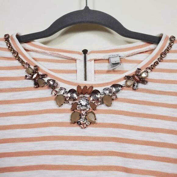 J Crew Embellished Striped Top Tan Ivory 3/4 Sleeve Women Size S Cotton - Picture 2 of 10